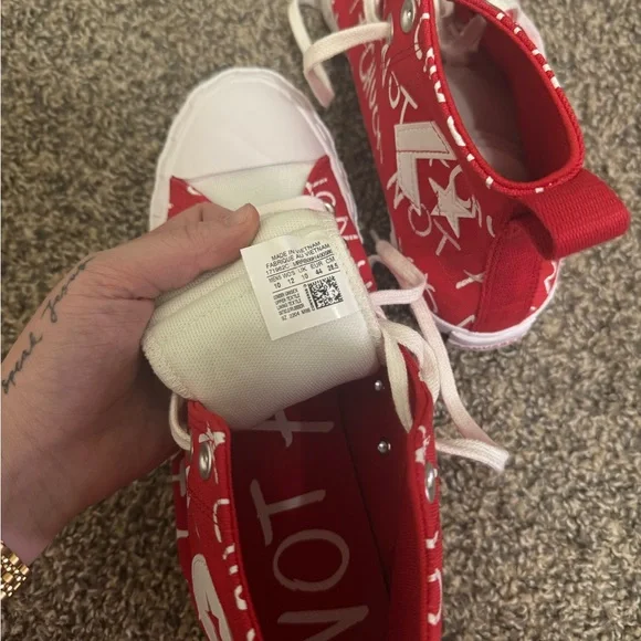 Red High-Top' Canvas Sneakers with White Accents - Picture 3 of 3